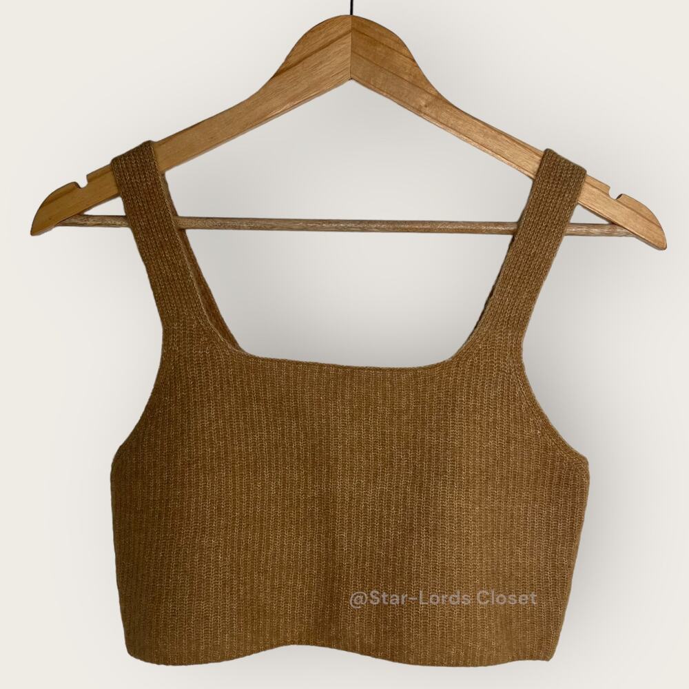 Everlane Cozy-Stretch Cropped Tank Top | Medium | Camel Brown Wool Loungewear